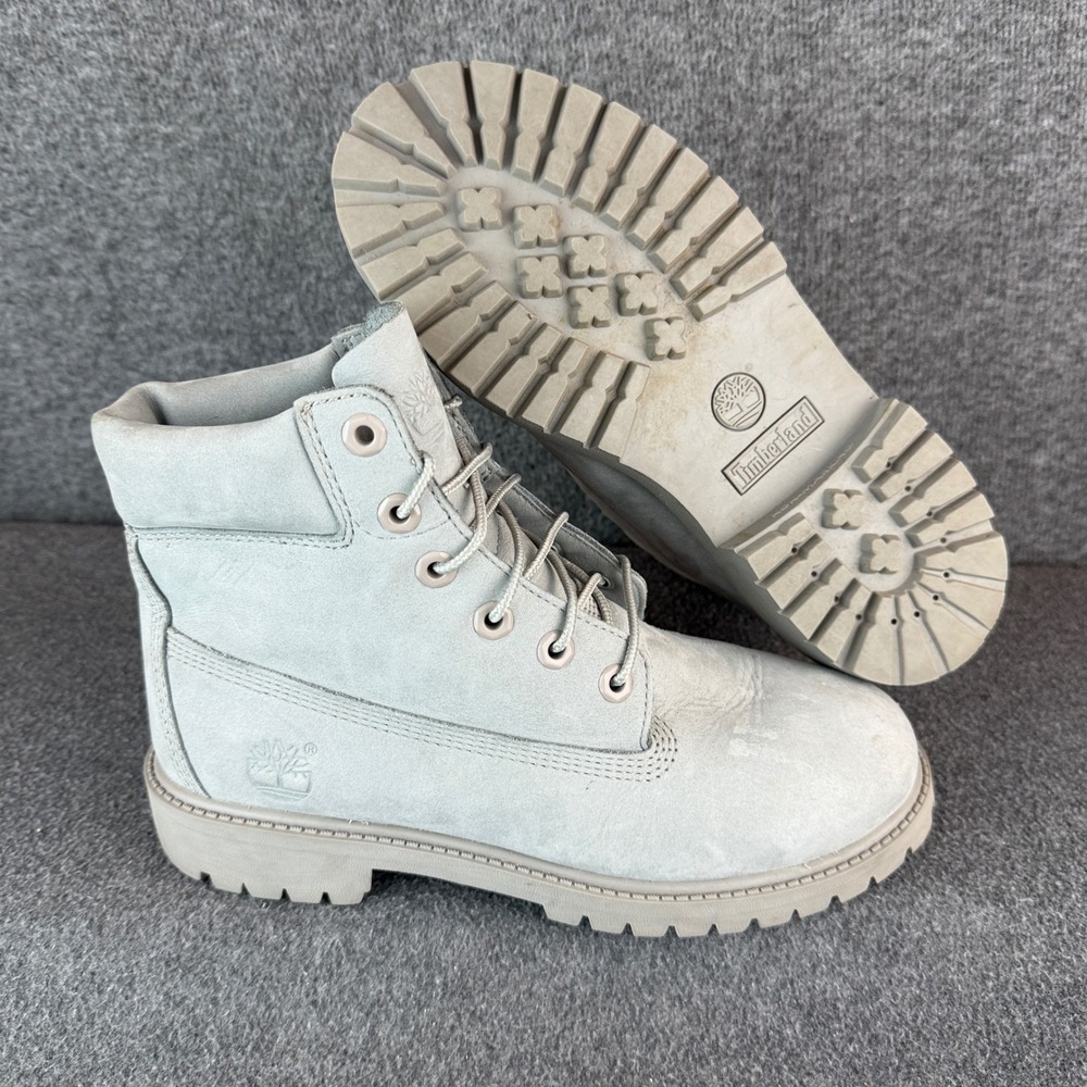 Timberland Premium 6 Inch Waterproof Boot Boy's Size 5 Gray Nubuck Leather